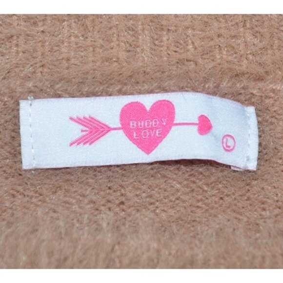 Buddy Love Ladies Brown Half Puff Sleeve Crop Sweater Top Size L Fuzzy Eyelash - Picture 6 of 7